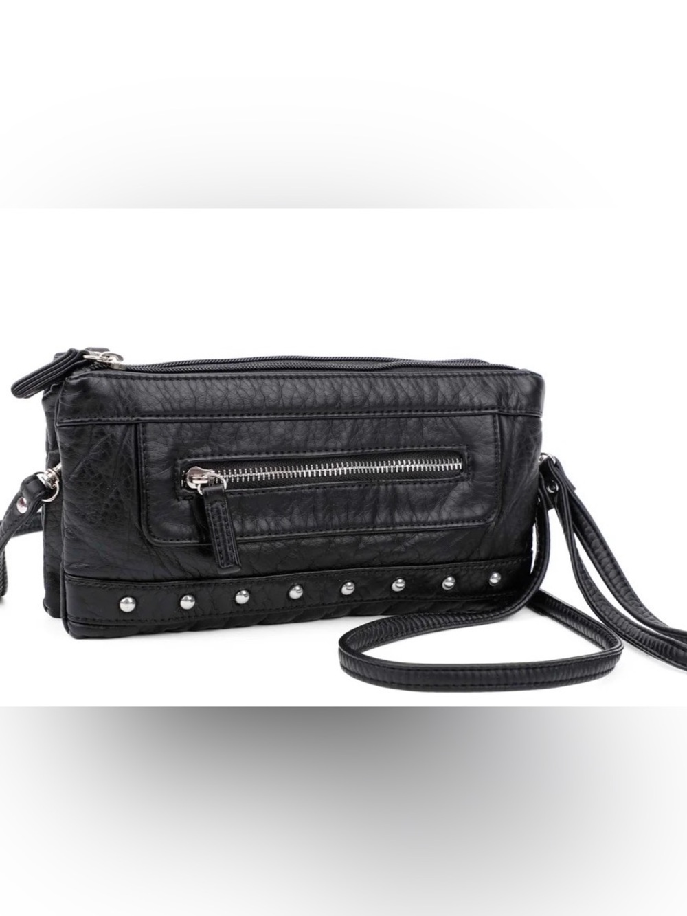 Black Studded Crossbody Wristlet - Sleek Everyday Bag Ampere Creations